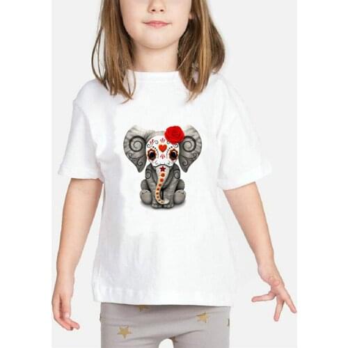 Red Day of the Dead Sugar Skull Baby Elephant Kids T-shirts Fashion Girls T Shirt Funny Children Tops Clothes 2-8Y BAL096