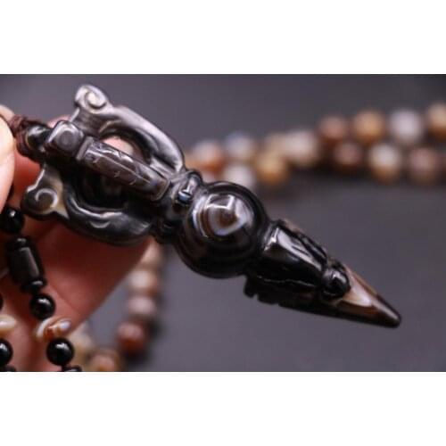 Energy!!! Mysterious Powerful Tibetan Onyx Faqi Dragon Wand Amulet Necklace LKbrother Talisman Treasure