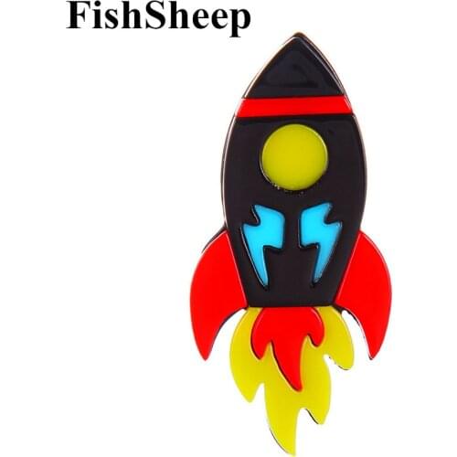 FishSheep Lovely Acrylic Rockets Brooches Pins For Women Kids Resin Outer Space Ship Futurama Rocket Brooch Badge Jewelry Gifts