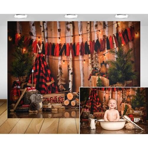 Christmas Children Adventure Photography Backdrop Jungle Green Plants Tent Light Birthday Background Photocall Photo Studio