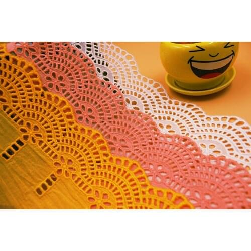 5 yard 12.5cm 4.9" wide ivory/yellow/pink cotton embroidered tapes lace trim ribbon fabric QL4K61