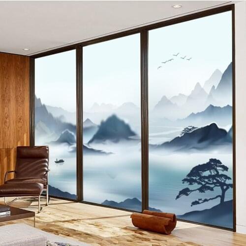 Custom Chinese glass stickers window decoration office sliding door light opaque frosted film bedroom blackout window