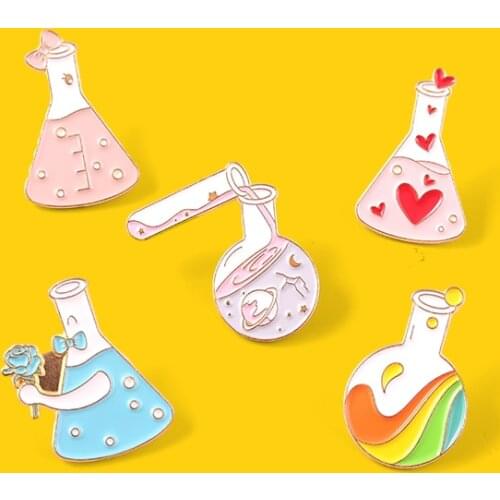 Conical Flask Enamel Pins Chemical Love Reagent Pink Purple Brooches Lapel Pins Cartoon Accessories Backpack Gift for Friend