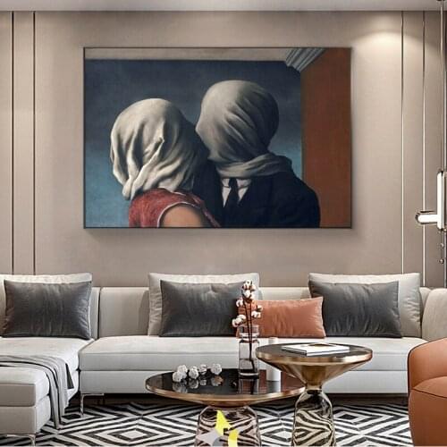The Lovers By Rene Magritte Painting on Canvas Wall Art Posters and Prints Surrealism Wall Picture for Living Room Home Decor