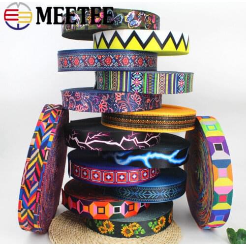 Meetee 5m 50mm Ethnic Jacquard Webbings Tapes Bag Strap Belt Ribbons For DIY Clothes Sewing Tape Bias Binding Sewing Accessories