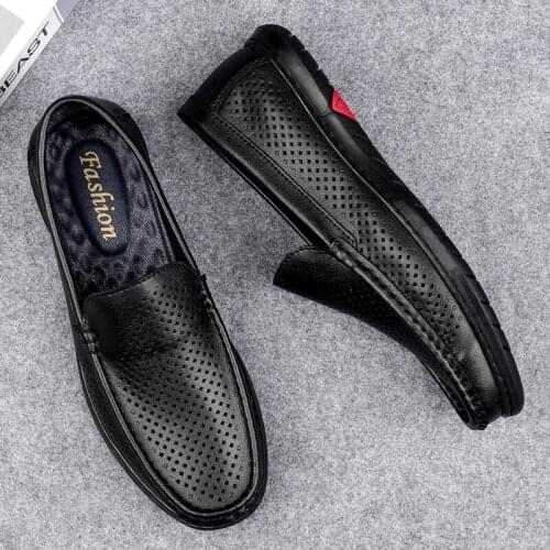 Men Casual Shoes Luxury Brand Genuine Leather Mens Loafers Moccasins Hollow Out Breathable Slip on Driving Shoes Retro Handmade