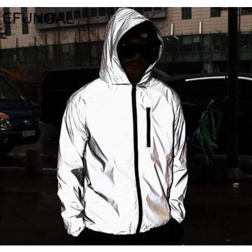 Men Reflective Jackets Autumn 3M Light Hooded Streetwear Movement Jacket Coats Hip Hop Windbreaker Male Casual Outwear