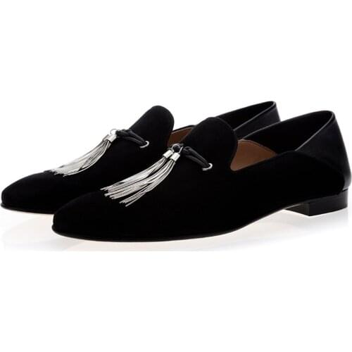 Mens Shoes Oxfords Wedding Velvet Leather Formal Tassel Dress Loafers Mocassin Homme Driving Suede Leather Plus Size Black
