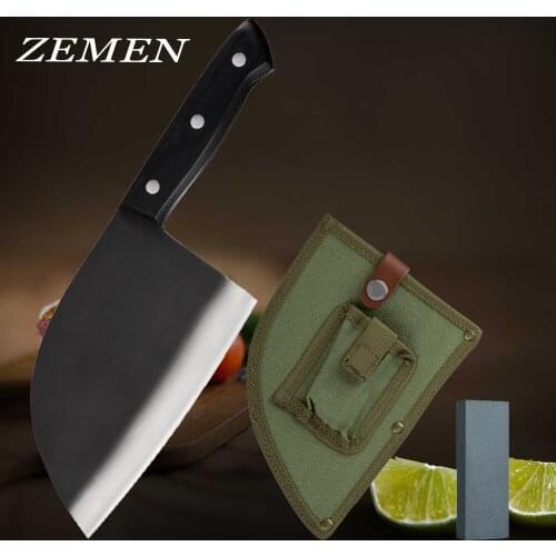 ZEMEN Outdoor Knife Bush Hunting Camping Chopper Knife Set High Quality 6.5 Inch Survival Cooking Tools Quality Leather Case