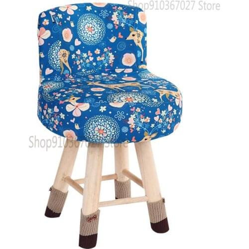 Small stool home fashion low stool simple Nordic living room footstool fabric chair backrest creative wooden stool