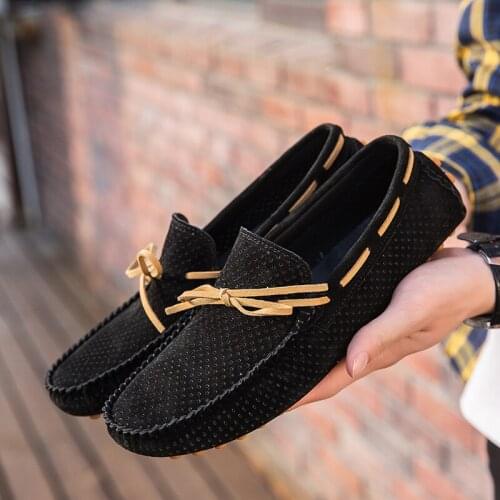 New Summer Mens Loafers Suede Leather Sandals Casual Soft Flat Slip-on Shoes Hollow Out Breathable Tassel Driving Footwear Male