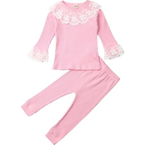 Toddler Baby Girls Clothes Lace Ruffle Top T-shirt Pants Leggings Autumn Outfit 2 Piece Set Girls Infant Clothes Knitted Costume