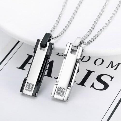 Fashion Rectangle Men Pendant Necklace Classic Stainless Steel Cuban Chain Necklace For Man Jewelry Gift