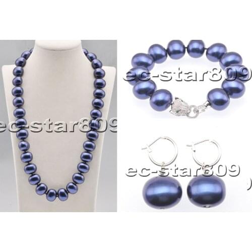 P6790 24" 20mm Jewelry-Blue Egg Shell Pearl Choker Necklace Bracelet Earring Cougar CZ
