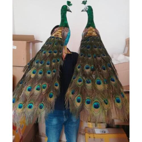 A pair of real life peacocks model foam&feather green peacocks bird gift about 80cm d0040