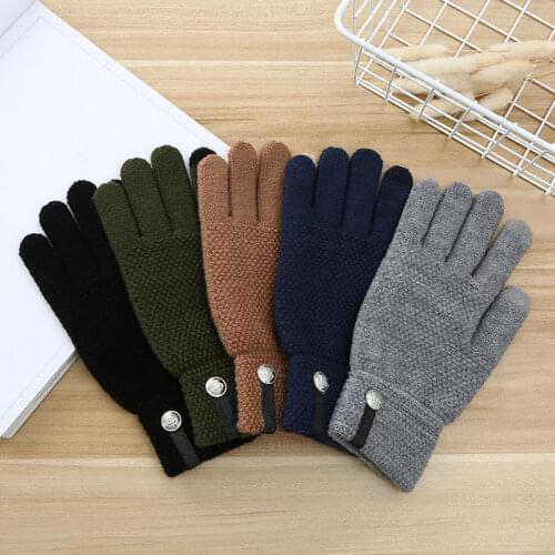 1Pair Men Winter Warm Knitted Gloves Flexible Full Finger Gloves Thicken Wool Cashmere Gloves for Smart Phone Tablet