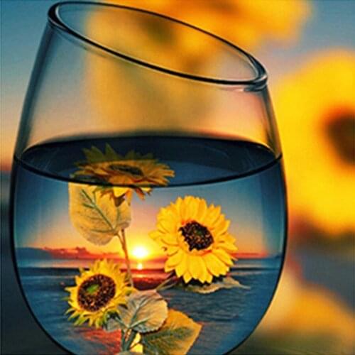 Full square round diamond embroidery Beach landscape Glass sunflower diy 5d diamond painting picture cross stitch mosaic decor