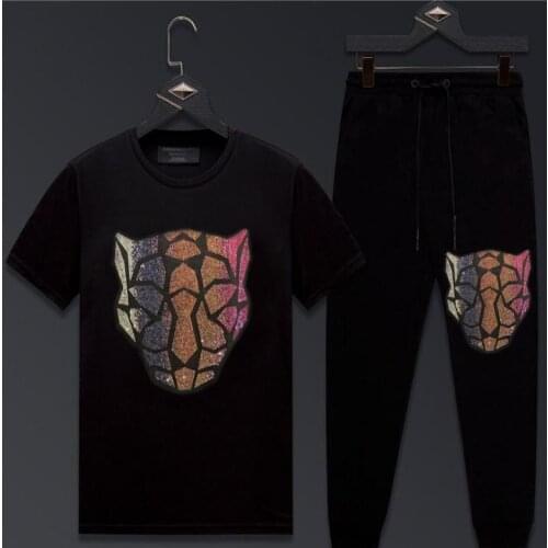 Casual Men short Sleeve Clothing Mens Tracksuit Sportsuit Sportswear Man Two Piece Sets 2020 Elastic Diamond stone Suit