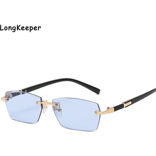 2021 Fashion Tea Gradient Sunglasses Women Ocean Water Cut Trimmed Lens Sun Glasses Lady Rimless Blue Eyewears Female UV400