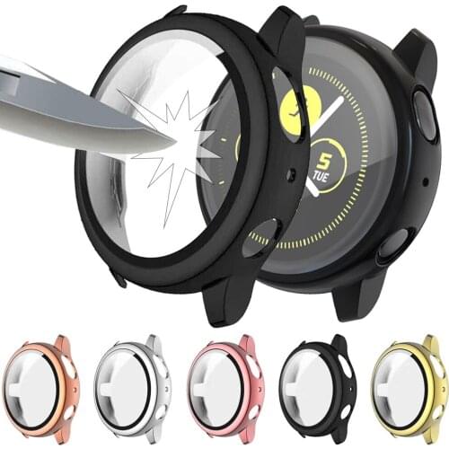 Steel Protector Case for Samsung Galaxy Watch Active2 40mm 44mm Tempered Glass+Electroplating Cover Ultra-thin Screen Protection