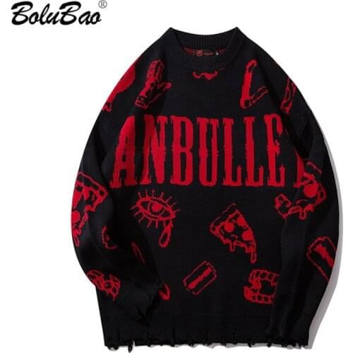 BOLUBAO 2021 Men Streetwear Hole Knit Sweater Hip Hop Autumn New Pullover Sweater O-Neck Oversize Couple Casual Mens Sweaters