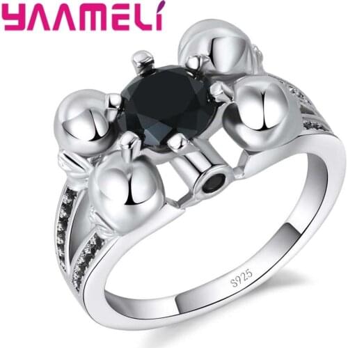 Mysterious Style Jewelry Elegant Fashion Black Stone Crystal Ring 925 Sterling Silver For Women Wife Girlfriend