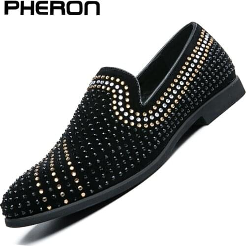 Mens Rhinestones Dress Shoes 2021 Luxury Italian Style Fashion Men Formal Shoes Nightclub Wedding Party Dress Formal Loafers