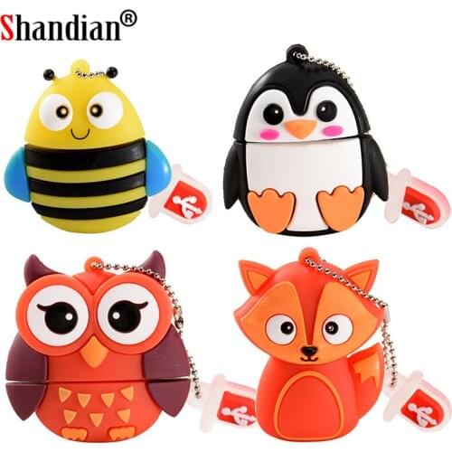 SHANDIAN cute penguin owl fox pen drive cartoon usb flash drive pendrive 4GB/8GB/16GB/32GB/64GB U disk animal memory stick gift