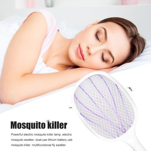 Mosquito Racket Swatter Electric USB Insect Killer LED Home Bug Zapper Fly Trap for Bedroom Outdoor with Charging Base