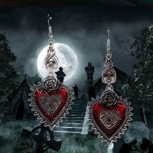 Vintage Lolita Gothic Evil Eye Red Heart Earrings for Women Halloween Cosplay M2EA