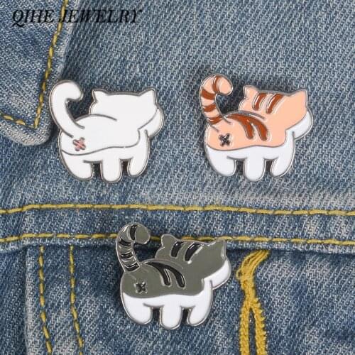 QIHE JEWELRY Cat Butt Pins Black White Orange Cat Brooches Tabby cat Lapel pins Kitty Badges Gift for cat lover