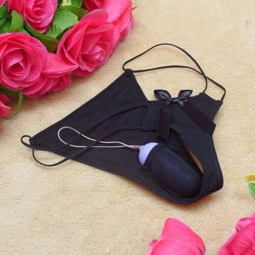 Women Erotic Satin Bow G-Strings with Vibrator Sack Massage Thong Underpants Lingerie