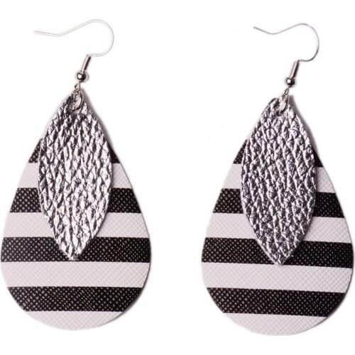 Rainbery Leather Earrings For Women Leaf Teardrop 2-Layer Statement EarringsTrendy 2021 Fashion Jewelry New Hot Wholesale JE0876