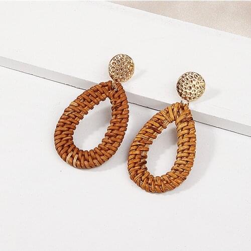 LATS Bijoux Rattan Water Drop Earrings for Women Wooden Handmade Dangle Earring 2020 Brincos Female Fashion Jewelry Kolczyki