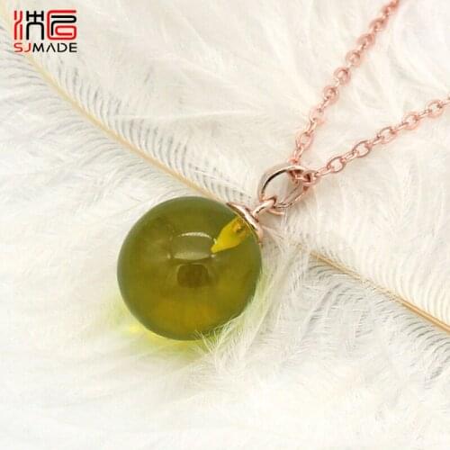SJMADE Fashion Elegant Round Synthesis Ambers Pendant Necklace For Women Wedding Fine Jewelry 585 Rose Gold Anti-allergy