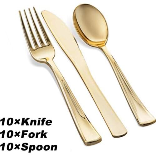 10Ssets Creative Disposable Plastic Knife Fork Spoon Party Wedding Restaurant Tableware Set