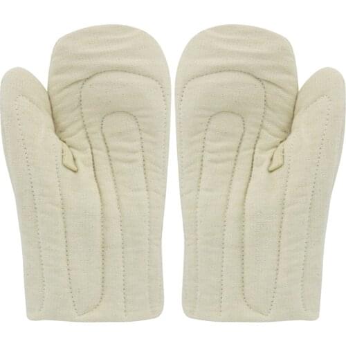 2pcs Heat Resistant Oven Mitts BBQ Grill Baking Gloves Thick Cotton Beige