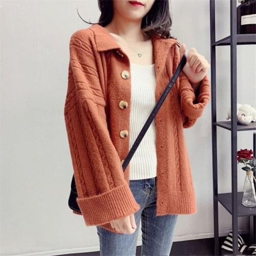 2021 New Women Knitted Cardigan Coat Autumn Winter 2021 Casual Vintage Twist Loose Long Sleeve Knit Sweater Coat Female Top Knit