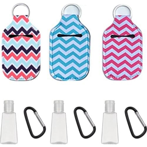 3 Sets Hand Sanitizer Refillable Empty Bottles with Keychain Holder Carriers E65F