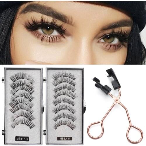 8PCS 5 Magnets 3D Magnetic Eyelashes Natural Long Lasting Handmade Mink Eye Lashes No Glue No Magnetic Needed Eye Makeup Tools