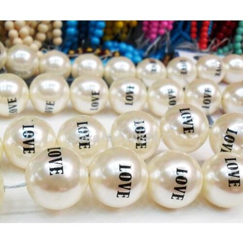 LOVE fashion Printed 100pcs 12mm ABS Beads have hole beauty Acrylic pearl jewelry, decorative Bracelets DIY accessories