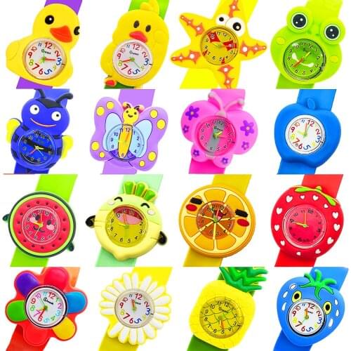 Baby Study Time Toy Childrens Watches Apple Kids Quartz Watch Insects and Fruits Pattern Child Girls Boys Gifts Relogio Montre