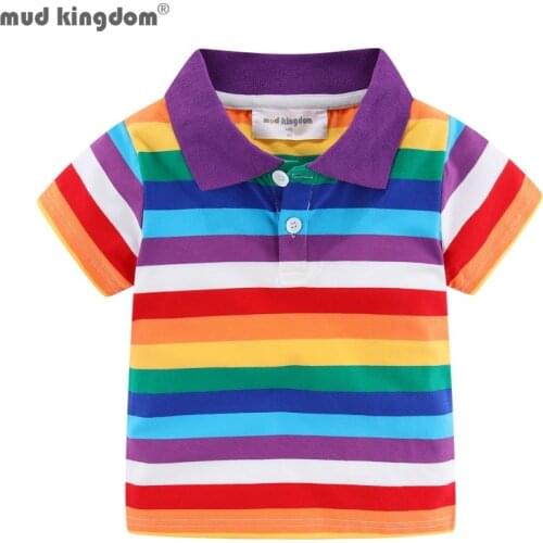Mudkingdom Girls Boys Colorful Stripe Polo Shirt for Kids Clothes Rainbow Kids Short Sleeve T-Shirt Children Summer Clothing