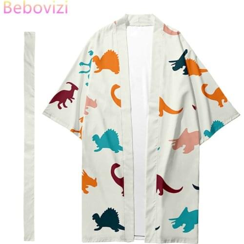 Long Kimono Belt Pajama Dinosaur Cartoon Style Loose Japanese Cardigan Women Men Harajuku Haori Cosplay Top Yukata Robe 2021