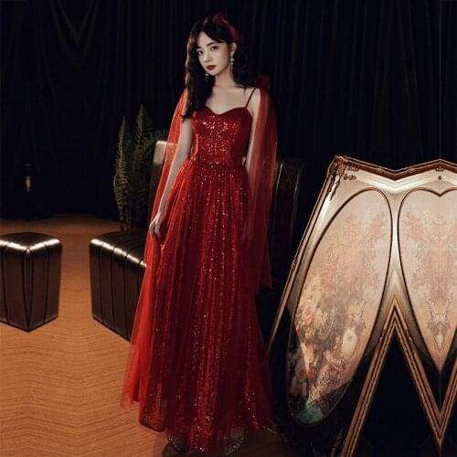 Elegant Sequins Applique Chiffon Sling Evening Dress Cheongsam Back Bandage Prom Fomail Gown Vestidos De Noche