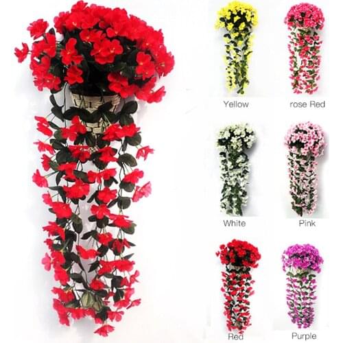 Artificial Flower Vine Wall Basket Violet Fake Flower Simulation Wedding Hanging Decoration Blossom Orchid Silk Flower Vine