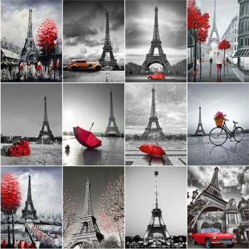 GATYZTORY Oil Painting By Numbers Iron Tower Street Landscape For Adults Children HandPainted Oil Painting Home Decor 40x50cm