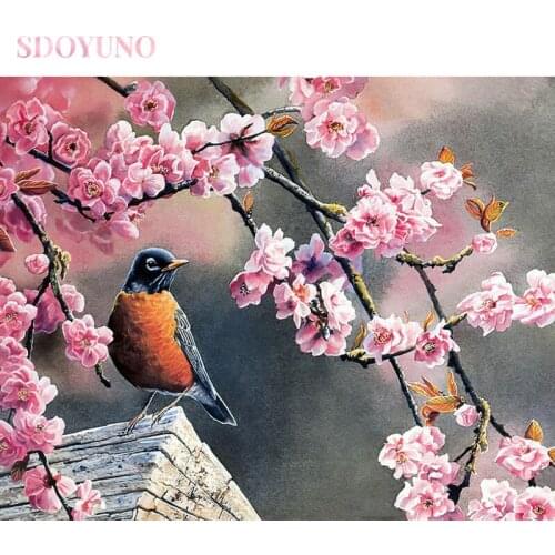 SDOYUNO painting by numbers with frame for adults Magpie pictures by numbers acrylic paints for painting art supplies home decor