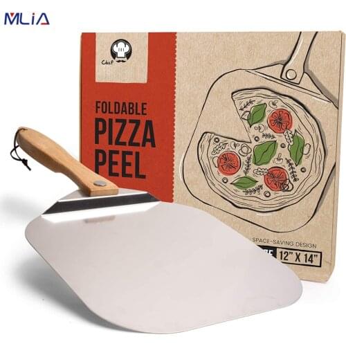 MLIA Aluminum Pizza Peel Shovel with Wooden Handle Cake Shovel Baking Tools Cheese Cutter Peels Lifter Tool Pizza Shovel