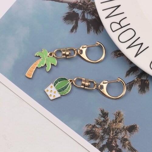 DIY cute cartoon keychain for women and girls Cactus coconut tree pendant key holder lovely accessories creative jewelry gift